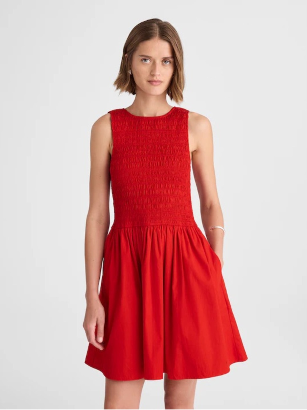 Madewell melody Red Sleeveless Smocked Bodice Dress